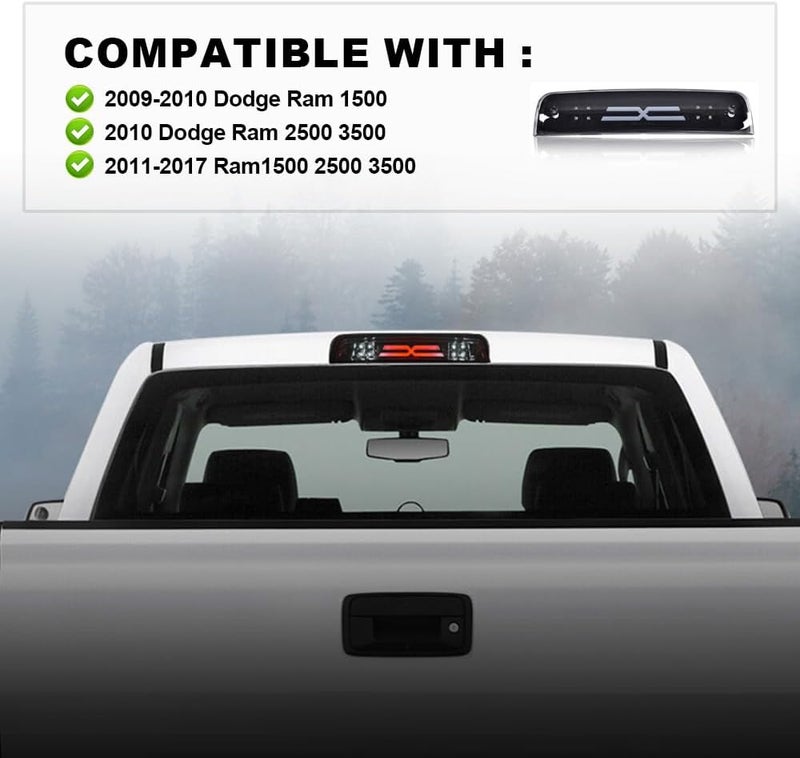 GPLUS LED Bar Third Brake Light Compatible with Dodge Ram 1500 2009-2010/Fit Dodge Ram 2500 3500 2010/Fit Dodge Ram 1500 2500 3500 2011-2017 High Mount Stop Light Smoky Lens Black Housing - Image 2